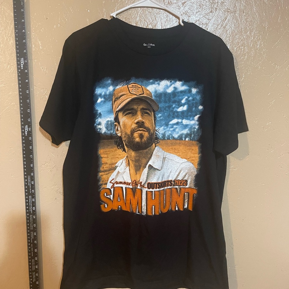 Goodfellow & Co Black Sam Hunt Graphic Tee with Orange and Blue Print